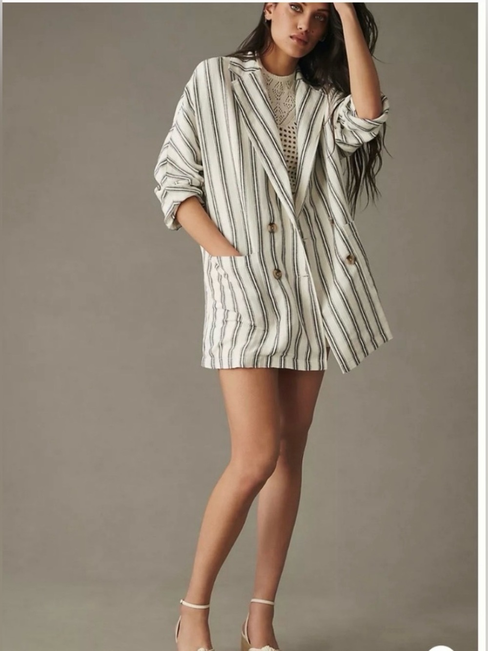 Anthropologie Pilcro Dolman Sleeve Blazer stripe small linen - Picture 1 of 8